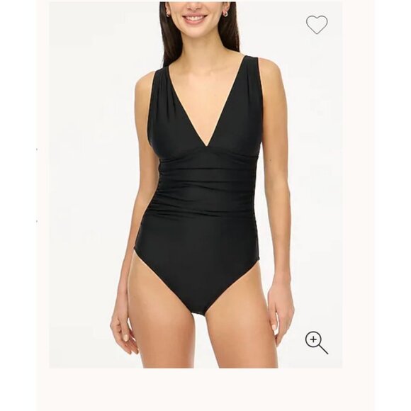 J.Crew $98 Ruched plunge one-piece swimsuit Black Size XL CI098 - Picture 1 of 8